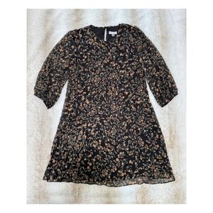 Calvin Klein Dress Women 10 Black Floral Chiffon Shift 3/4 Sleeve Cottage Church